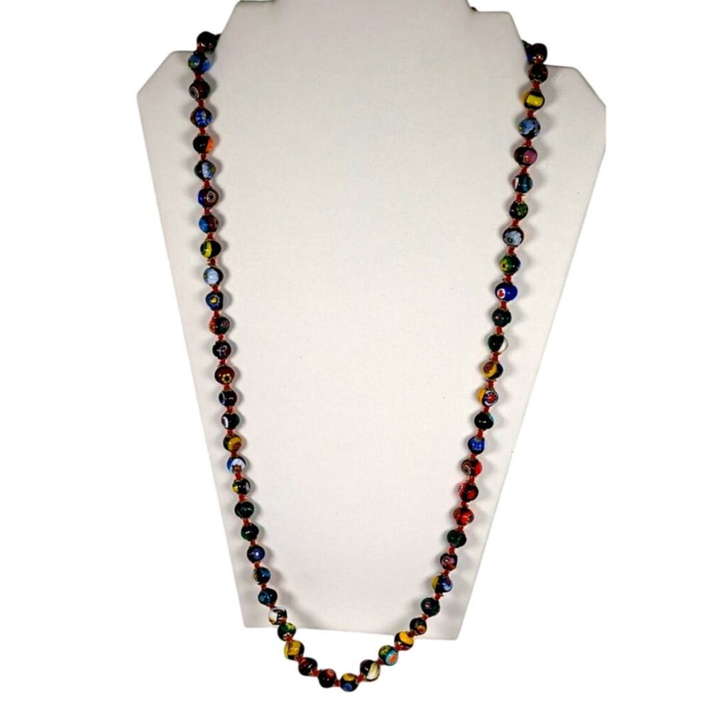Vtge Venetian Millefiori glass beads 32" Murano original stringing Venice 60's